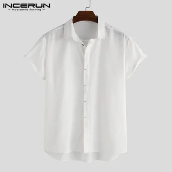 Barbati Maneca Scurta Tricou Bumbac Culoare Solidă Butonul Topuri Om Casual Henley Shirt 2021 Vara Rever Bluză Pentru bărbați INCERUN