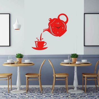 Creative DIY Acrilice Ceașcă de Cafea Ceainic Ceas de Perete Decorativ Bucătărie Ceasuri de Perete Camera de zi Sala de Mese Decor Acasă Ceas
