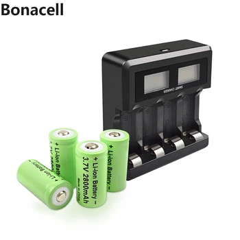2800mAh bonacell Reîncărcabilă 3.7 V Li-ion 16340 Baterii CR123A Baterii Pentru Lanterna LED-uri de Călătorie Încărcător de Perete Pentru 16340 CR123A