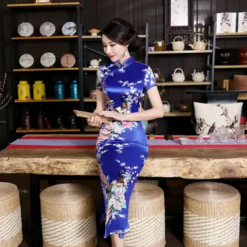 Albastru de Moda Stil Chinezesc Cheongsam New Sosire Vara Femei Raionul Rochie Lunga Eleganta Slim Qipao Doamna Vestidos Plus Dimensiune S-6XL