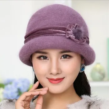 Seioum Doamnelor Elegante de Iarna Capac de cald Lână de Iepure Cald de Flori Pălării Floppy pentru Femeile de Vârstă Mijlocie Femeie Găleată Pălării Pălării