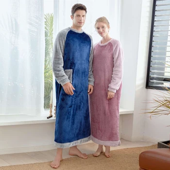 Barbati si Femei Lână Cald cămașă de noapte Lungă Halate Pijamale Caftan Iarna de Lungă, Una bucata Pijama, Cămașă de noapte