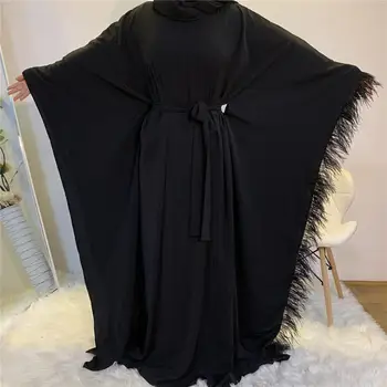 Cele mai recente Elegant bat cu mâneci Lungi Musulman neglijeu musulmane femei Rochie femei ciucure design pelerina Dubai Islamic Turcia abaya F1974