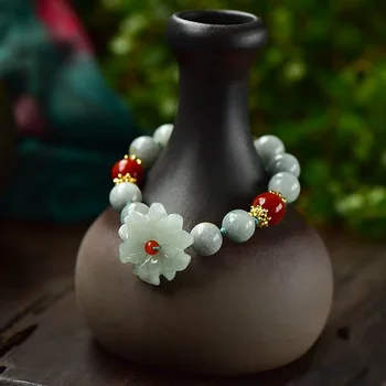 Naturale de Jad, Smarald Flori 10mm Margele Brățară Brățară Reglabil Farmec Moda Bijuterii Accesorii de Mână-Sculptate femeie Amuleta