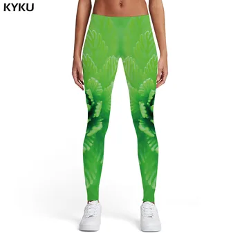 KYKU Flori Jambiere Femei Frunze de Imprimare 3d Green Sport Rezumat Pantaloni Harajuku Doamnelor Femei Jambiere Pantaloni Casual