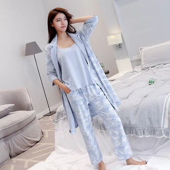 3stuck Bumbac Pijama Set Pentru Femei Doamnelor Mult Animal Print Nightrobe Halat, Pijamale Costum Pijamale Pijamale Lounge Homewear
