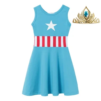 MUABABY Copii super-Erou Dress pentru Fete pentru Copii Vara de Epocă Leagăn Bumbac Sundress Fată Casual Ziua Prințesă Costum Petrecere
