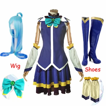 KonoSuba Binecuvântarea lui Dumnezeu pe această Lume Minunată Aqua Topuri Uniformă Rochie Costum Cosplay Anime Costume Peruca Pantofi