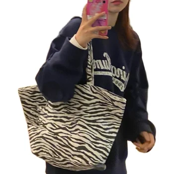 Pungi de cumpărături Mare Geantă de mână de Femei Drăguț Casual Elevii de Mare Capacitate Sac de Panza Preppy Crossbody Femei model Zebra Moda