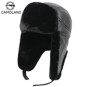 CAMOLAND Iarna Termice Faux fur Bomber Femei Pălării de Bărbați din Piele PU Cald Earflap Hat Rusia Ushanka Pălărie de Vânător Capace de Zăpadă