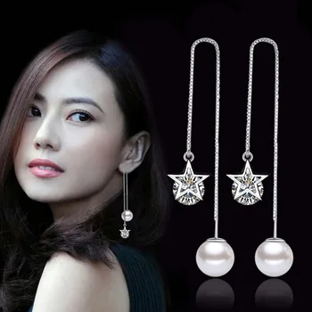 XIYANIKE New Sosire Argint 925 Pentagrama Brincos Moda Bijuterii Perle Cercei Ciucure Pentru Femei VES6753