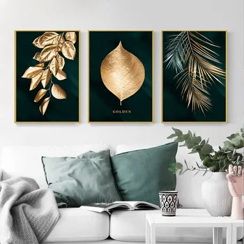 Rezumat de Aur Frunzele Plantelor Poster de Perete și de Imprimare pe Panza Stil Nordic Canvas Wall Art Imaginile pentru Camera de zi de Decorare