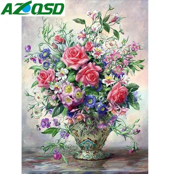 AZQSD Complet Piața Diamant Tablou Floral 5D DIY Diamant Broderie Floare Imagine de Pietre Mozaic Crescut Decor Acasă