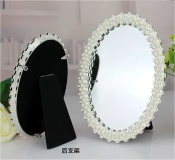 Europene moderne ovale perla desktop oglinda cadru metalic oglindă decor nunta oglindă încadrată oglindă decor acasă HZJ010