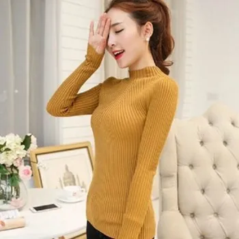 Danjeaner de Primăvară de Moda pentru Femei pulover high Solid elastic Guler pulover femei subțire strâns sexy Bottom Pulovere Tricotate