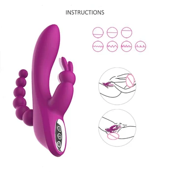 G Spot Rabbit Vibrator pentru Femei Stimulare Clitoris cu 7 Vibrații Puternice 3 in 1 Masturbari Anal Stimulare Penis artificial Masaj