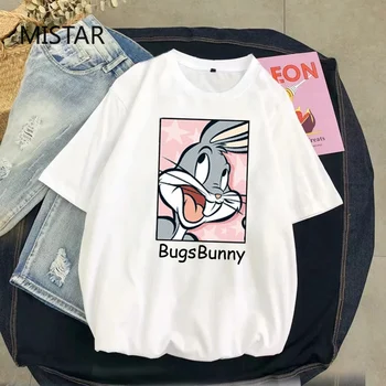 Femei tricou cu Bugs bunny imprimate T-shirt femei de desene animate amuzant casual grafic tricouri femei haine albe topuri tricou femeie