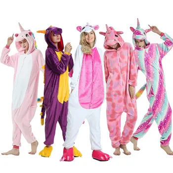 Animal Adult Cusatura Onesie Unicorn Pijama Fete Baieti Femei Barbati Cuplu 2021 Iarna Costum Pijama Pijamale Flanel