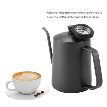 De Vânzare la cald 600Ml din Oțel Inoxidabil Cafea, Fierbător Gooseneck Cioc Ceainic cu Termometru (Negru)