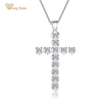 Wong Ploaie 925 Sterling Silver Cross Creat Moissanite Diamante Piatră Prețioasă Alb Colier Pandantiv De Aur De Logodna Bijuterii Fine