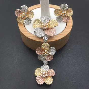 Lanyika Set de Bijuterii la Modă de Lux pe Timp Clasic Flori Zircon Micro Placat cu Colier cu Cercei de Mireasa Pop de Mireasa cele mai Bune Cadouri