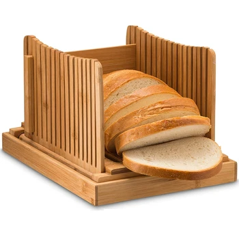 Bambus Tăietor De Pâine Ghid De Tăiere Din Lemn De Pâine Cutter Pentru Pâine De Casă, Pâine, Prăjituri, Covrigi Pliabil Si Compact, Cu Firimituri