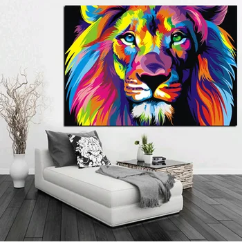 Modern Culoare cap de leu Animal Pictura in Ulei pe Panza, Postere si Printuri Cuadros de Arta de Perete Imaginile Pentru Camera de zi