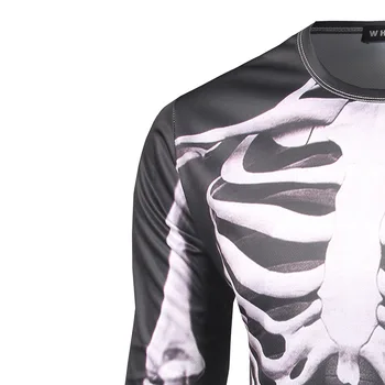 De sex masculin de Halloween de Groază X-Ray Trunchiului Scheletul Forma 3D Print Slim Shirt Mâneci Complete Glumesc Top Tee Înfricoșător Truc Purta Pentru Bărbați și Tineri