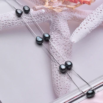 Trendy Argint 925 Lant Negru de apă Dulce Colier de Perle de Cultură Set de Bijuterii pentru Femei Bijuterii Cadou FEIGE