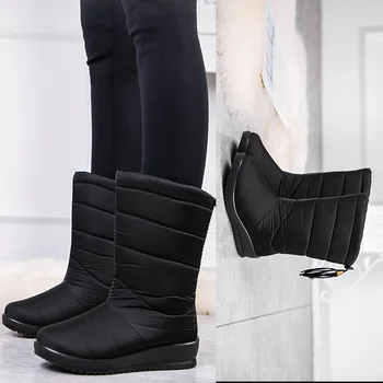 De iarnă Cizme pentru Femei Clasic Femei, plus Dimensiune Cizme de Zapada Inclinat Toc Ciucuri Impermeabil anti-Alunecare Izolate Bumbac Căptușit Pantofi