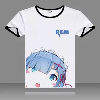 Re:Zero kara Hajimeru Isekai Cosplay T-shirt Negru O-Gat Maneci Scurte Emilia Ram Imprimare Tricou Barbati Topuri Rem Casual de Vara Tees