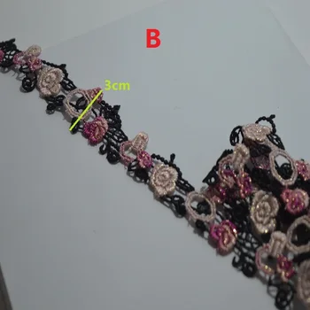 5Yds/Lot 3-4cm Latime Culoare(negru galben roz amestecat)Ondulat Florale Venise Tapiterie cu Design pentru rochii de Mireasă și de Îmbrăcăminte Decor