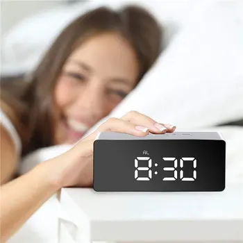 LED de Afișare a Temperaturii Oglindă Digital Ceas cu Alarmă Cu Amânare Luminozitate Reglabilă Pentru Dormitor Birou