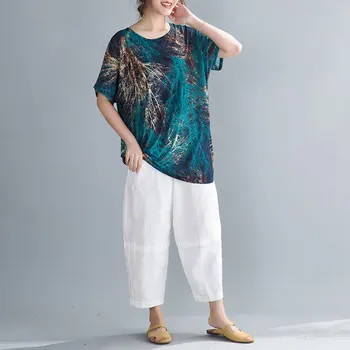 NYFS 2020 Nou Kimono de Vară pentru femei tricou Confortabil, din Bumbac topuri Femeile Pictate de imprimare Femei Vrac Blusas Camisa Mujer