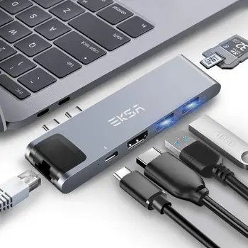 EKSA C USB HUB la 4K HDMI Ethernet RJ45 Thunderbolt 3 USB 3.0 Adaptor Pentru MacBook Pro 13 15 Tip C HUB 100W Putere Livrare