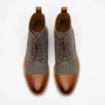 Moda Barbati Pantofi de Calitate de Top Vintage din Piele PU Carouri Cizme Dantelă Sus Cizme Barbati Casual Zapatos De Hombre F550