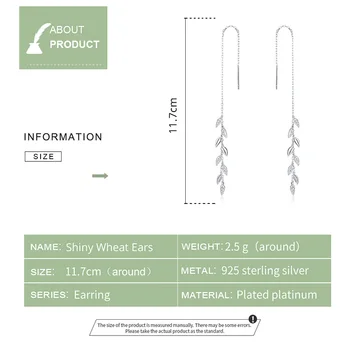 WOSTU Picătură Cercei Argint 925 Stralucitor Zirconiu de Link-ul Lanț de Grâu de Design Cercei Lungi Pentru Femei Bijuterii CTE447