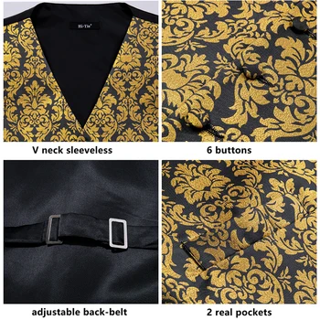 Noua Moda Barbati Vesta Vesta Vesta De Aur Pentru Bărbați Matase Jacquard Florale Batista Butoni Seturi Formale Afacere De Partid Sacou
