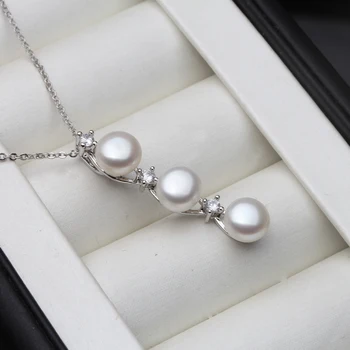 Alb De Apă Dulce Pearl Colier Pandantiv Pentru Femei,Adevărate Perle Naturale Argint 925 Lant Colier Pandantiv Bijuterii Fine