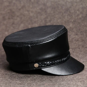 [AETRENDS] din Piele Capac Militar Barbati Army Hat pentru Femei Fasthion Piele Capace Plate Z-6709