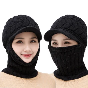 Tricotate pălărie Eșarfă cap Berete Noi Capace design Dublu strat pălării de iarnă pentru femei cald blana de iepure cap