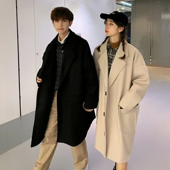 Bărbați haina 2019 toamna și iarna noua culoare solidă secțiunea lung cuplu cald canadiană personalității tinerilor tendință de îmbrăcăminte pentru bărbați