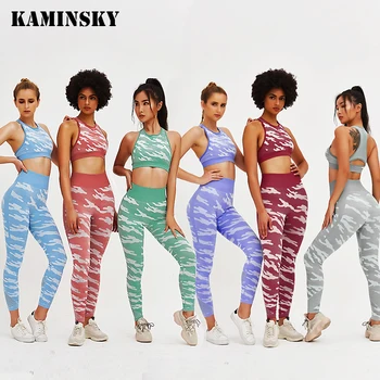 Kaminsky Moda Două Bucata Set Pentru Femei Talie Mare Fără Sudură Jambiere Push-Up Antrenament, Trening Sport Fitness Femei Set