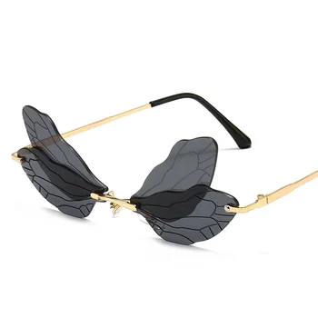 Fara rama Libelula ochelari de Soare Femei din Metal de Epocă Ochelari de Soare Barbati Ocean Transparent Lentile UV400 Ochelari