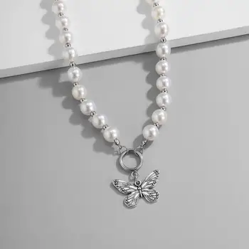 Salircon Fluture Pandantiv Colier de Perle Imitație Beeds Colier Kpop Gât Lanțuri de Cravată Colier pentru Femei Bijuterii Cadou 2020