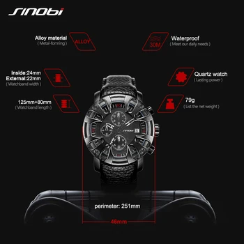 SINOBI Creativ Design de Masina Sport din Piele Ceasuri pentru Bărbați Cuarț Wristwacthes Cronograf Militare Ceasuri relogio masculino