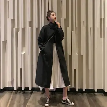 Trenciuri Femei Singure Pieptul Kaki Lung Liber Casual Chic Retro BF Femei Palton Stil coreean la Modă Elegant Streetwear