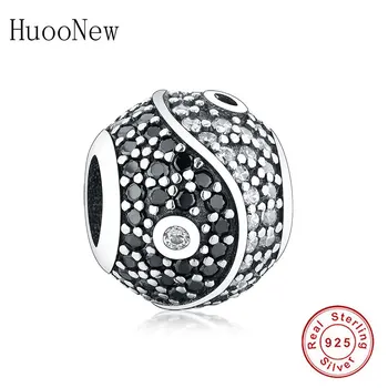 2019 Noi Yinyang Tai Chi Micro Pave Black Zircon Reflexie Șirag De Mărgele Se Potrivesc Original Pandora Bratara Argint 925 Face Berloque