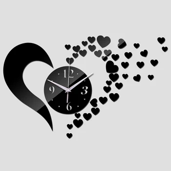 Top de vânzare perete de cuarț ceasuri Europa stil inimile decor de perete ceasuri pentru camera de zi diy oglindă acrilică material autocolant de perete