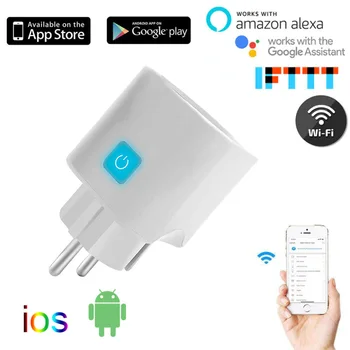Standard 10A UE Wifi Inteligent Plug Cu Monitor de Putere, Inteligent Priză Funcționează Cu Amazon Echo de Start Google Alexa Control Vocal